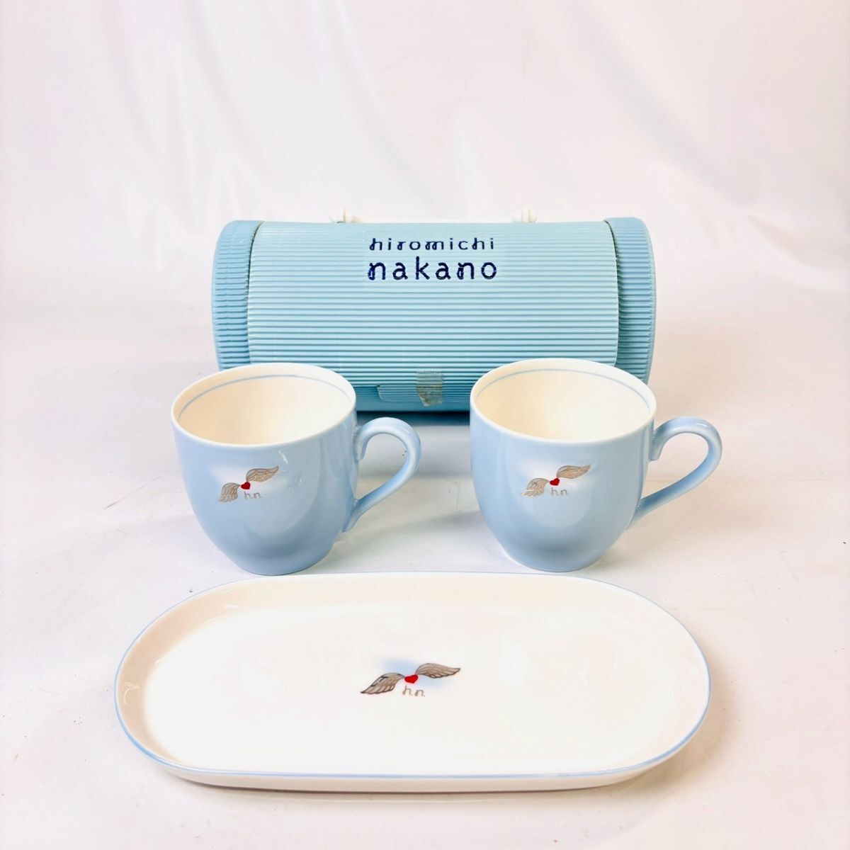 R927-1 1円〜 【hiromichi nakano】※同梱不可 カップ&ソーサー ヒロミチナカノ ペア食器 キッチン インテリア 水色 羽柄 未使用 ワンスタ拍卖