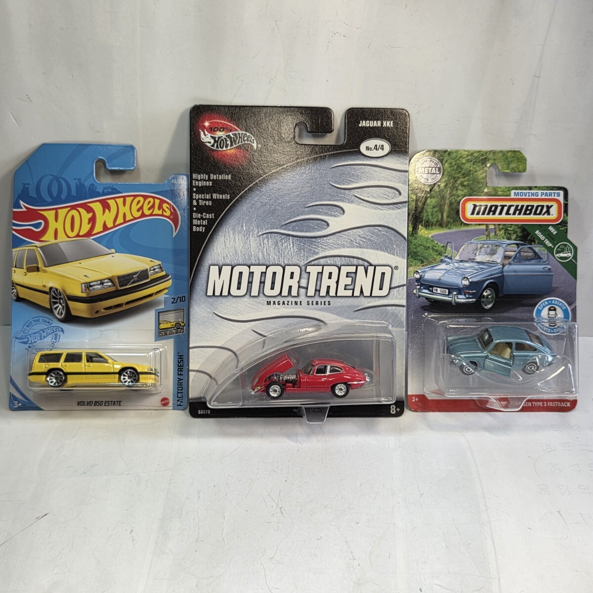 MATCH BOX 「’65 VW Type3 FAST BACK」Hot wheels「JAGUAR XKE」「VOLVO 850 ESTATE」3台セット 新品未使用 A733拍卖