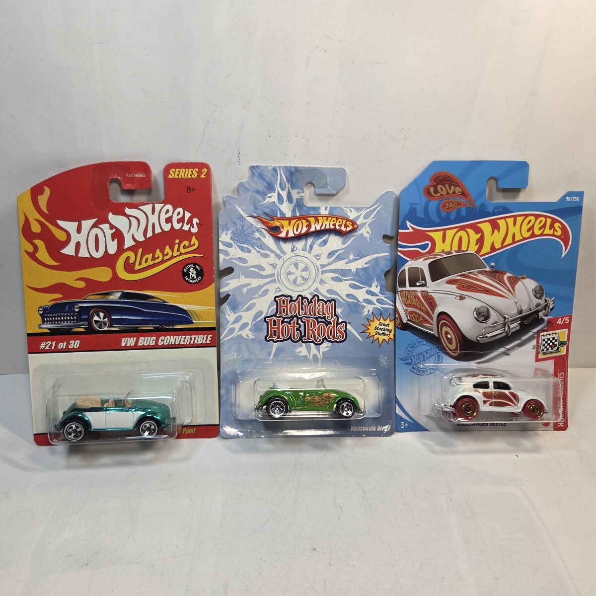 Hot wheels「VOLKS WAGEN BEETLE 白」「VOLKS WAGEN BEETLE CONVERTIBLE 緑」「VW BUG CONVERTIBLE 緑メタ」 3台セット 新品未使用 A738拍卖