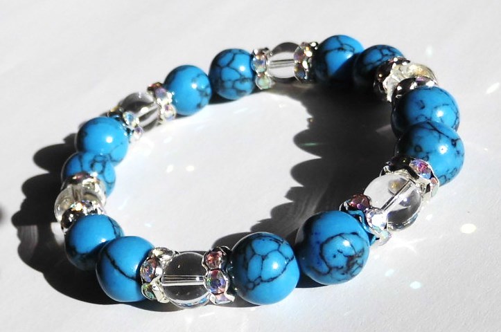 神秘の六芒星 願望 夢 希望 願いを叶える ターコイズ(トルコ石) 10mm 水晶 8mm 天然石 パワーストーン ブレスレット拍卖