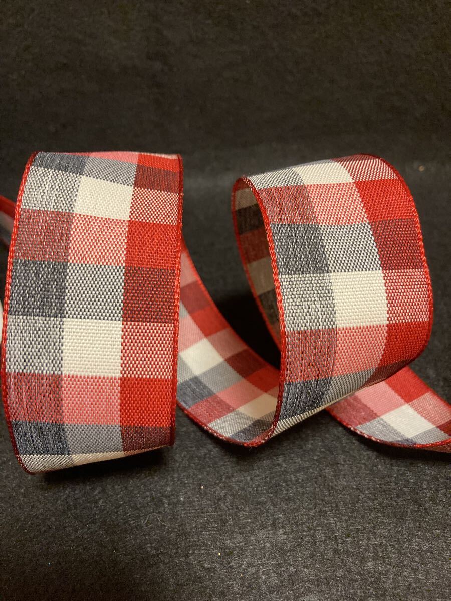 リボン切り売り 1.5m 約3.8cm幅 クリスマスリボン かわいいチェック柄拍卖