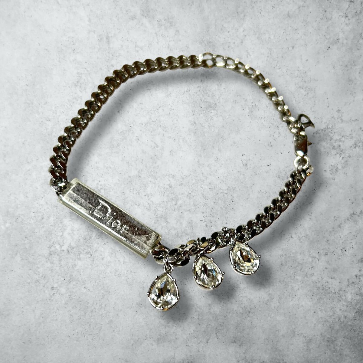 未使用品 フィルム付き クリスチャン・ディオール ブレスレット Dior ロゴ シルバーカラー アクセサリー ラインストーン ビジュー 拍卖