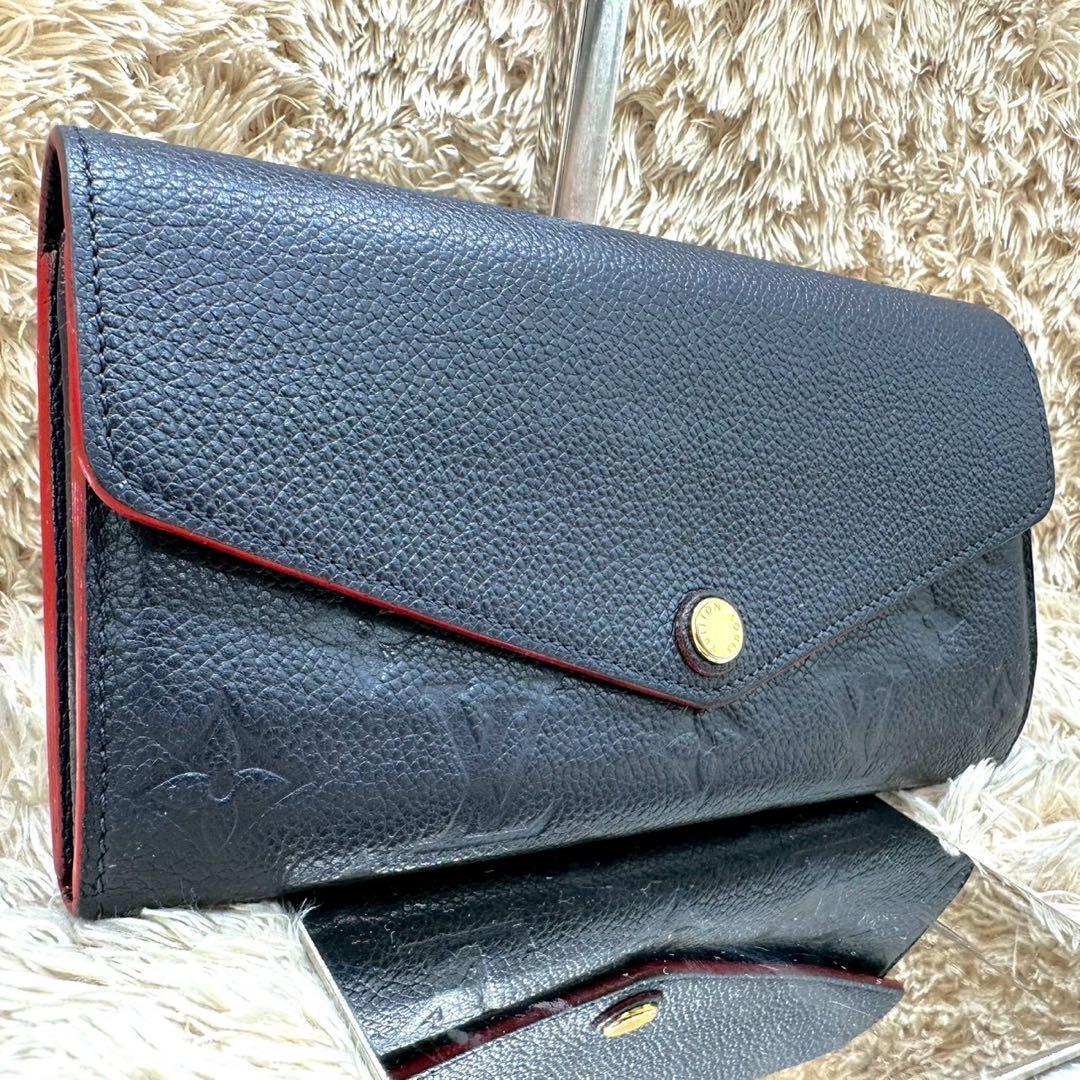 【美品】LOUISVUITTON ルイヴィトン 長財布 フラップ ネイビー ポルトフォイユサラ アンプラント レディース 紺 ロングウォレット ビジネス拍卖
