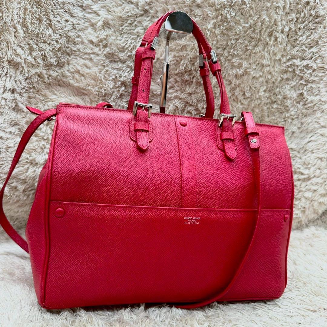 【美品】Giorgio Armani ジョルジオ アルマーニ ハンドバッグ ショルダーバッグ レッド 赤 2way レディース ショルダーバッグ ビジネス拍卖
