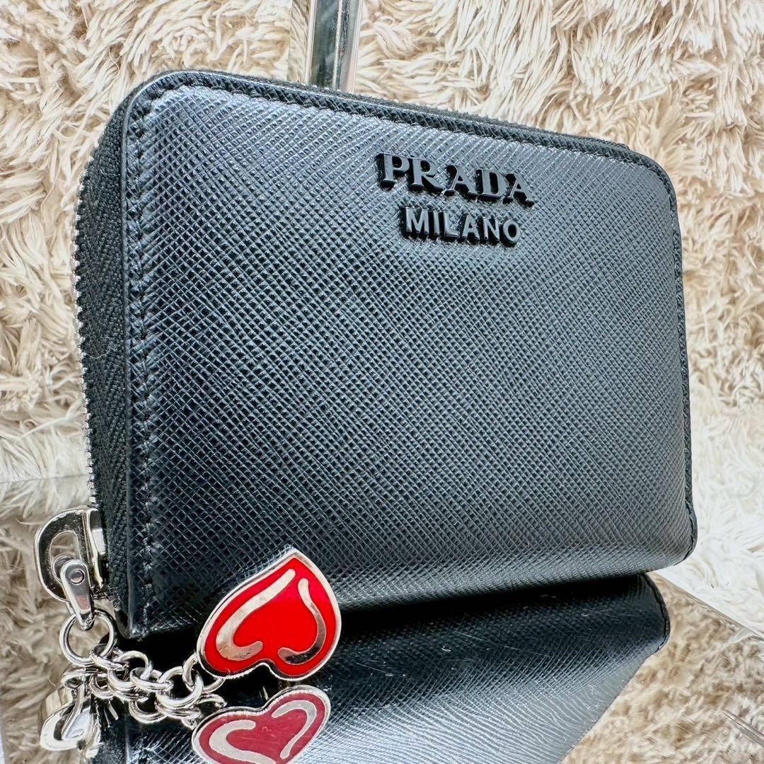 【未使用級】PRADA プラダ コインケース 小銭入れ ブラック 黒 シャイン サフィアーノ ユニセックス メンズ レディース レザー 本革拍卖