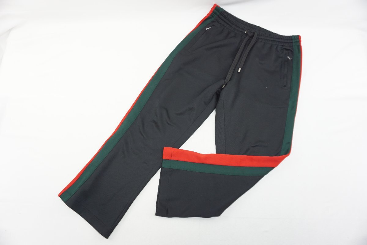 ★【B送900円】2548 GUCCI グッチ シェリーライン トラックパンツ ジャージ― ポリ×綿混 ウエストゴム 紐 ブラック S拍卖