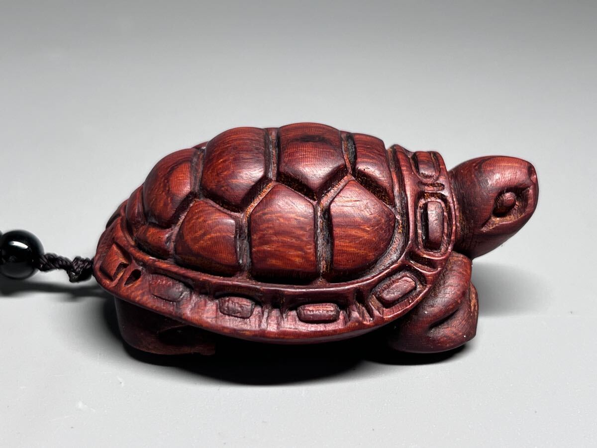 木製 根付け 亀 紫檀 細密彫 縁起物 開運 カメ拍卖