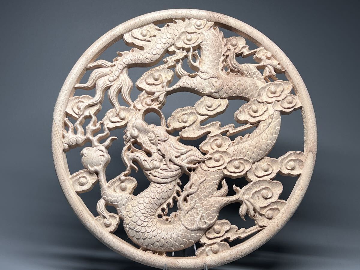 龍の木彫 置物 風水 木製レリーフ 龍 縁起物 干支 開運風水 お守り 金運拍卖