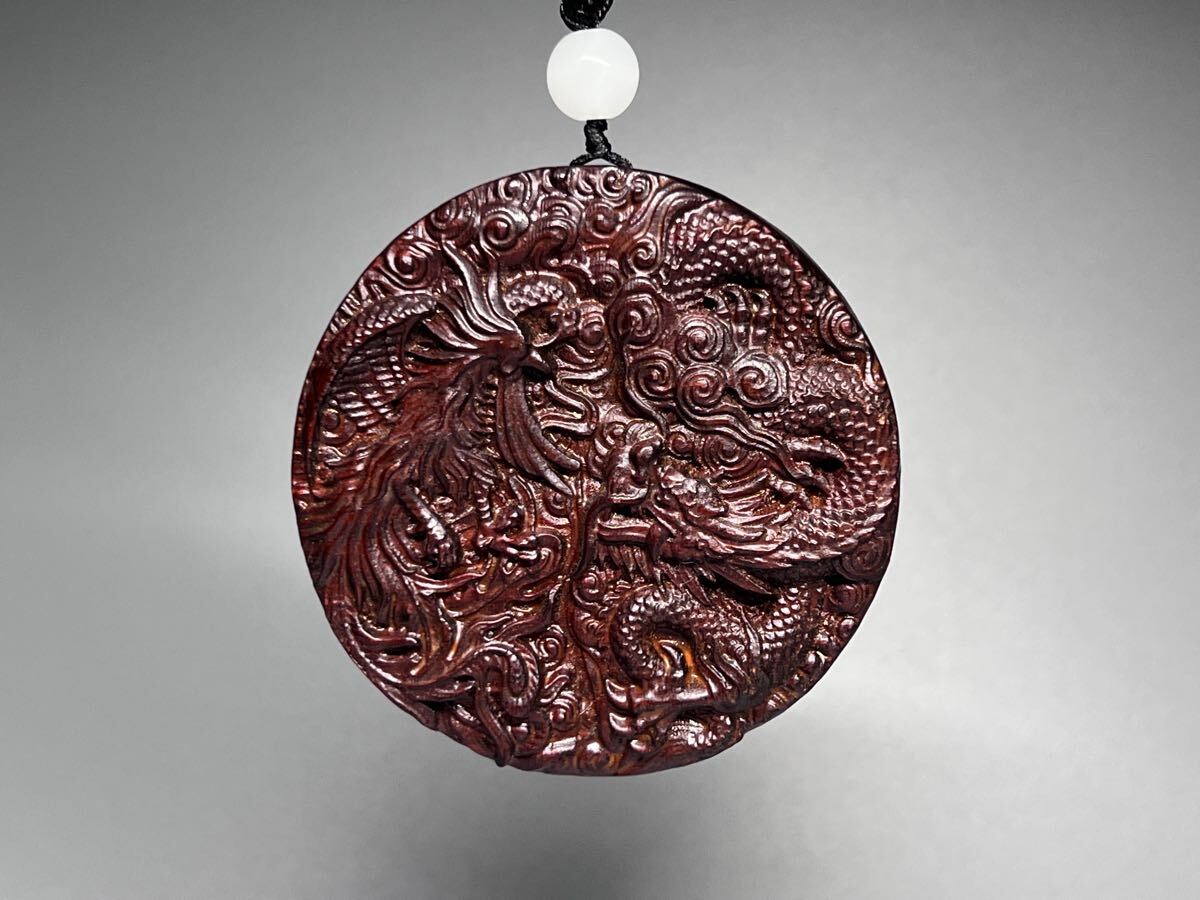 木彫り 龍鳳紋 浮き彫り 提げ物 縁起物 開運風水 細密彫拍卖