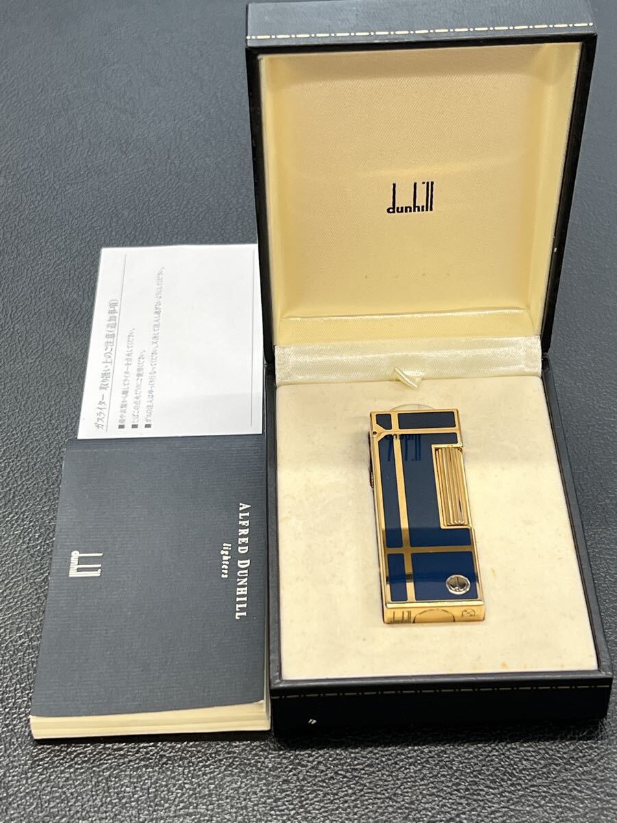 Dunhill ダンヒル ガスライター ネイビー ゴールド 箱付き拍卖