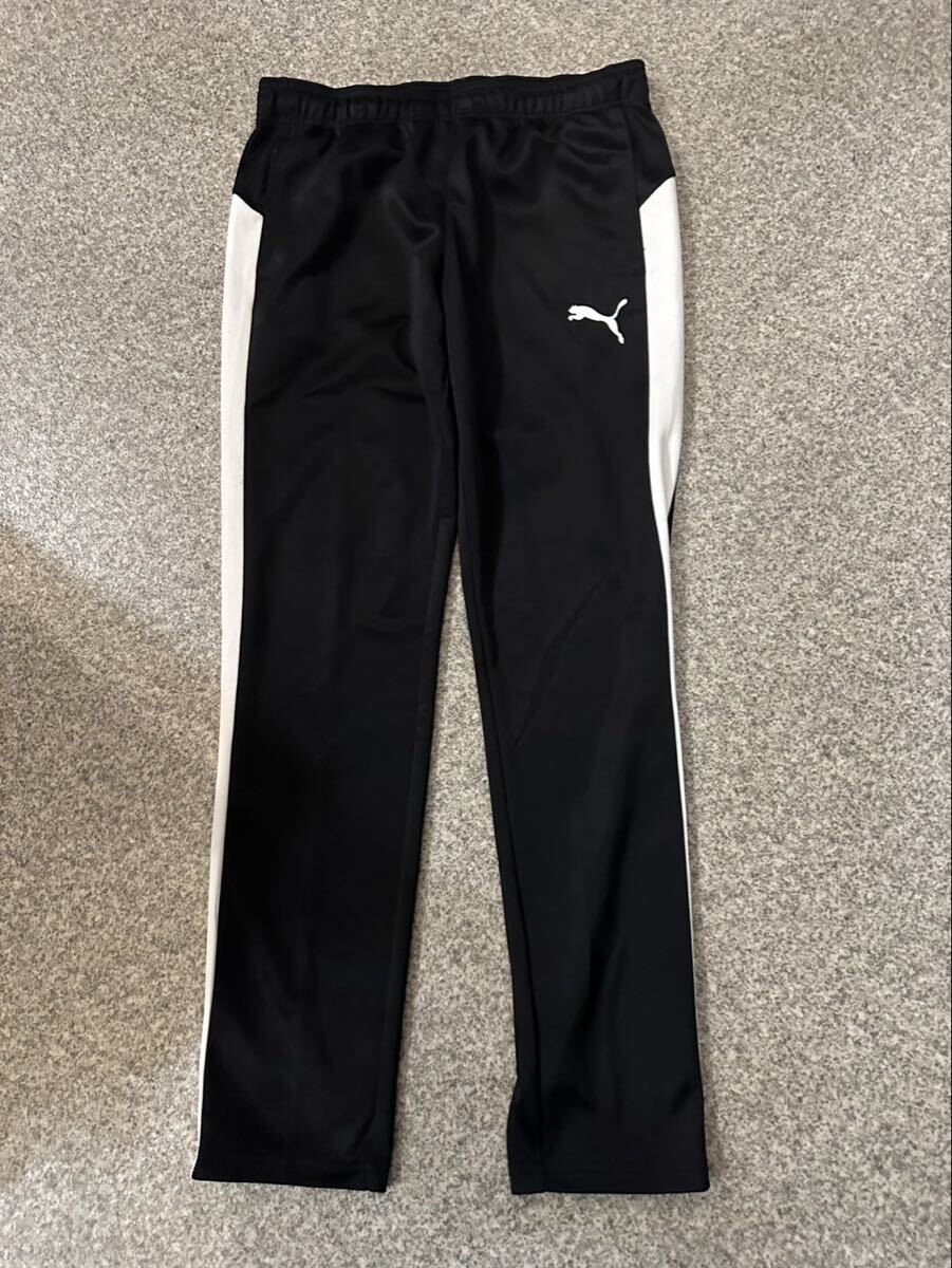PUMA カンボジア製 L スポーツウェア ジャージ トラックパンツ プーマ サイドライン ワンポイントロゴ トレーニング 黒 ブラック 古着 USED拍卖