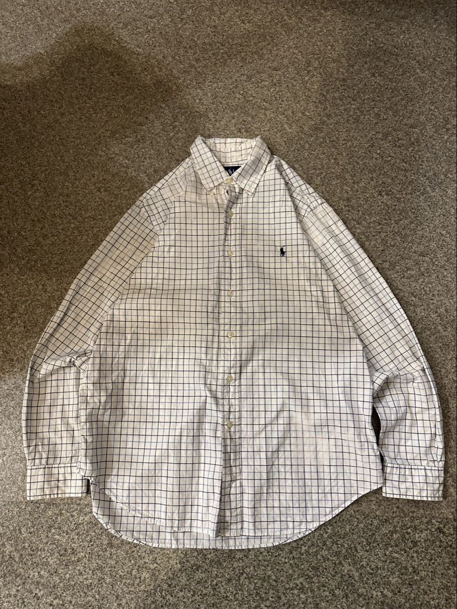 Ralph Lauren 中国製 16 長袖シャツ トップス ラルフローレン CLASSIC FIT チェック ボタンダウン シャツ shirts ロゴ刺繍 古着 USED 拍卖