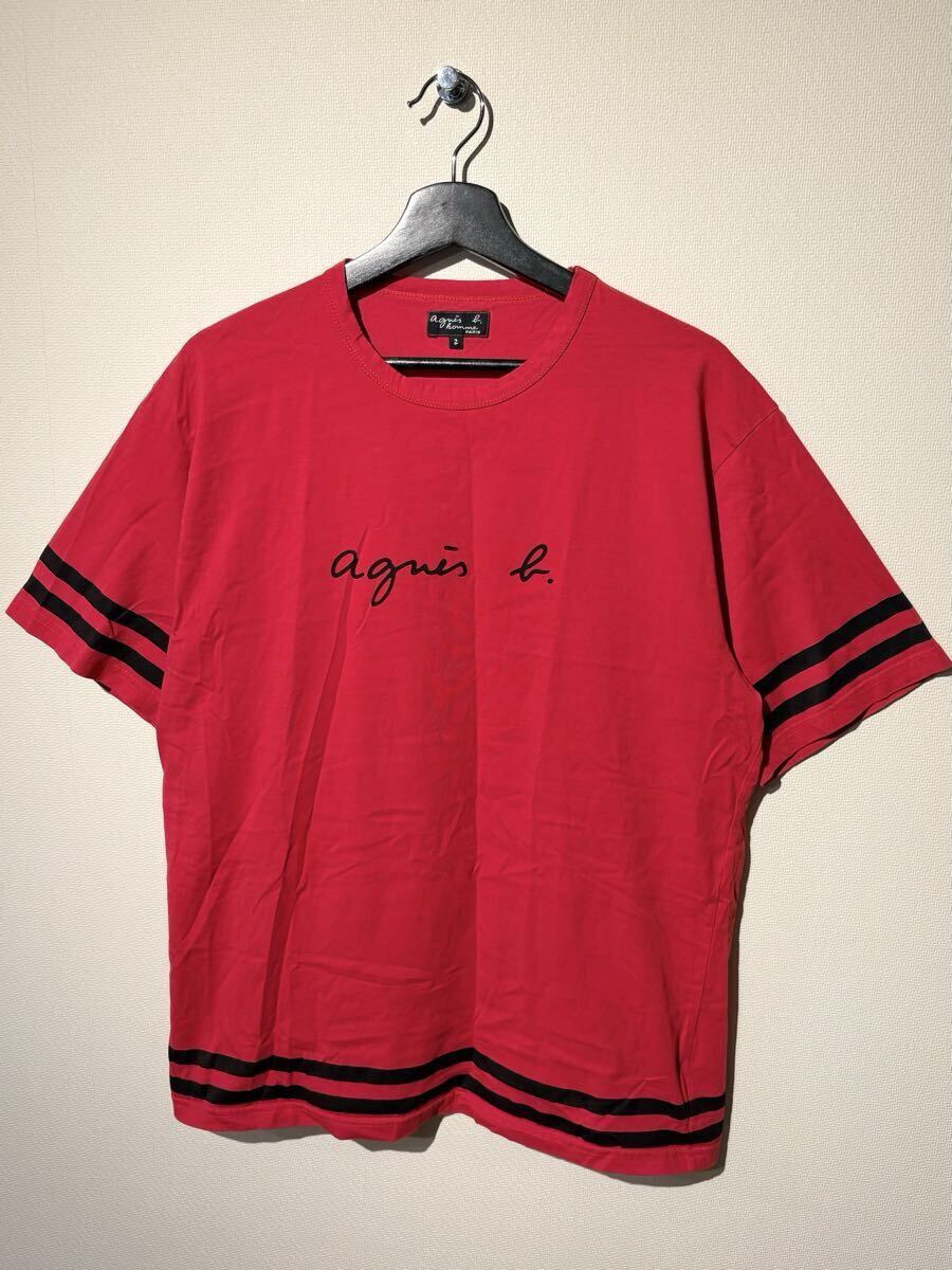 agns b. homme / ロゴプリントTシャツ / SIZE:2 ( L ) / RED / EY16SBY3 / アニエス・ベー オム / ライン / レッド / 半袖Tシャツ拍卖