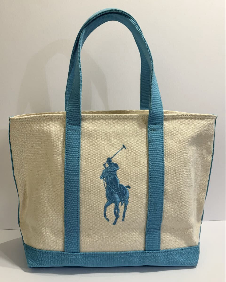 RALPH LAUREN / ビッグポニー キャンバストート / SIZE:縦29×幅38×マチ15cm / WHITE LT.BLUE / ラルフローレン / BIG PONY TOTE BAG拍卖