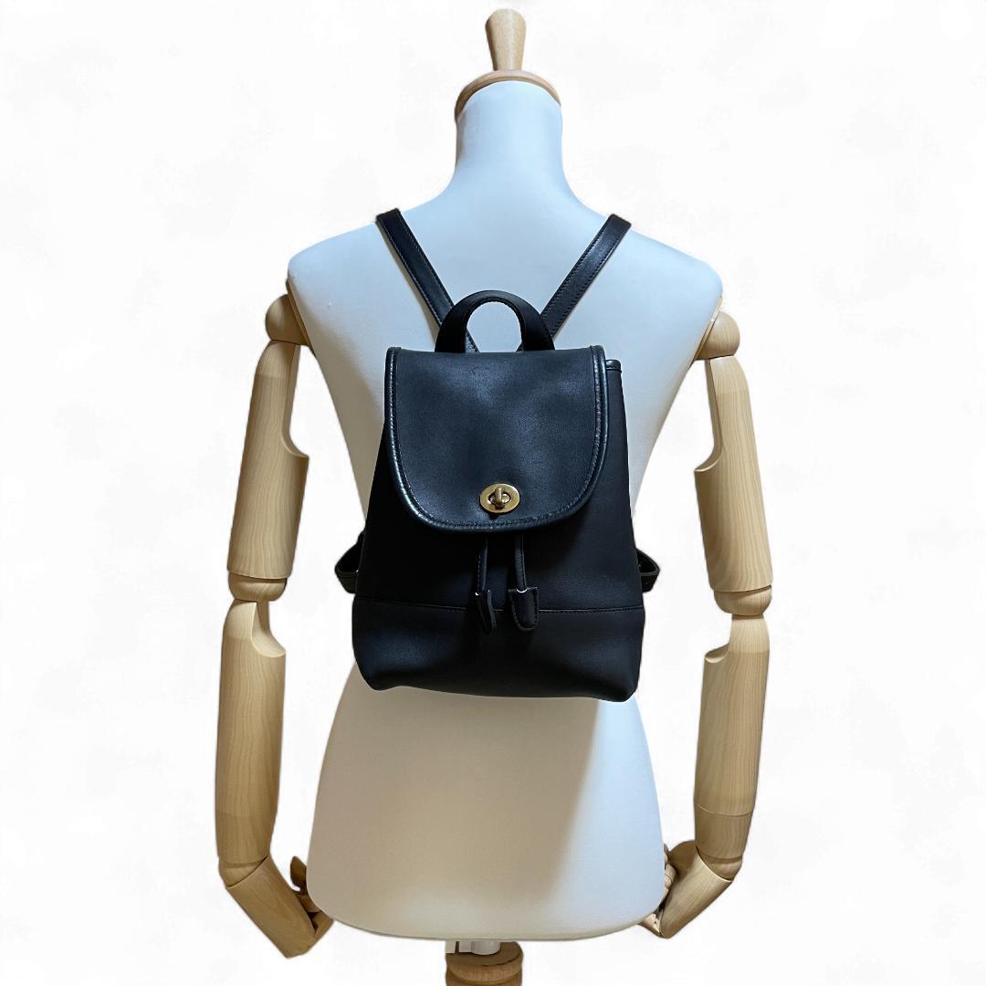 良品 COACH バックパック レザー ブラック オールドコーチ ターンロック拍卖