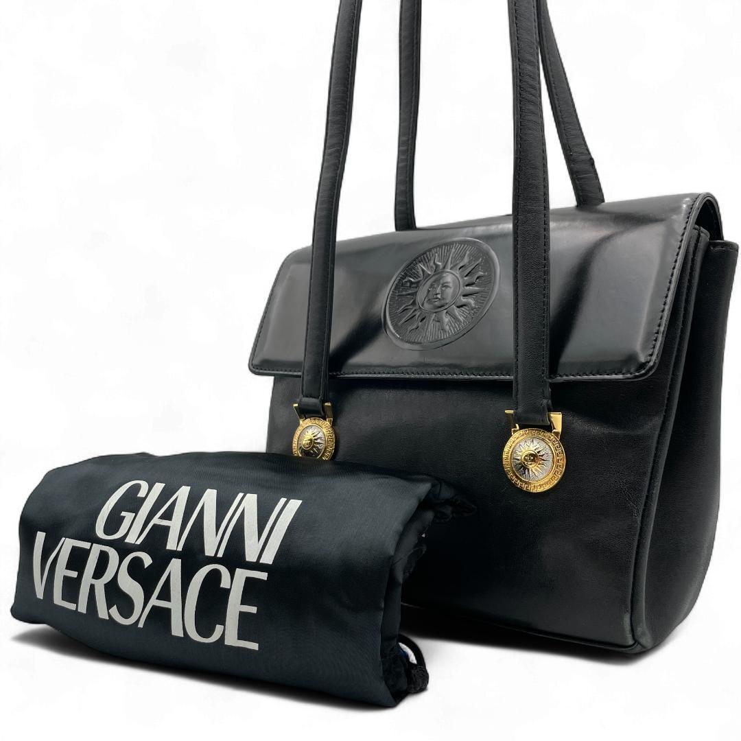 良品 GIANNI VERSACE トートバッグ レザー ブラック サンバースト拍卖