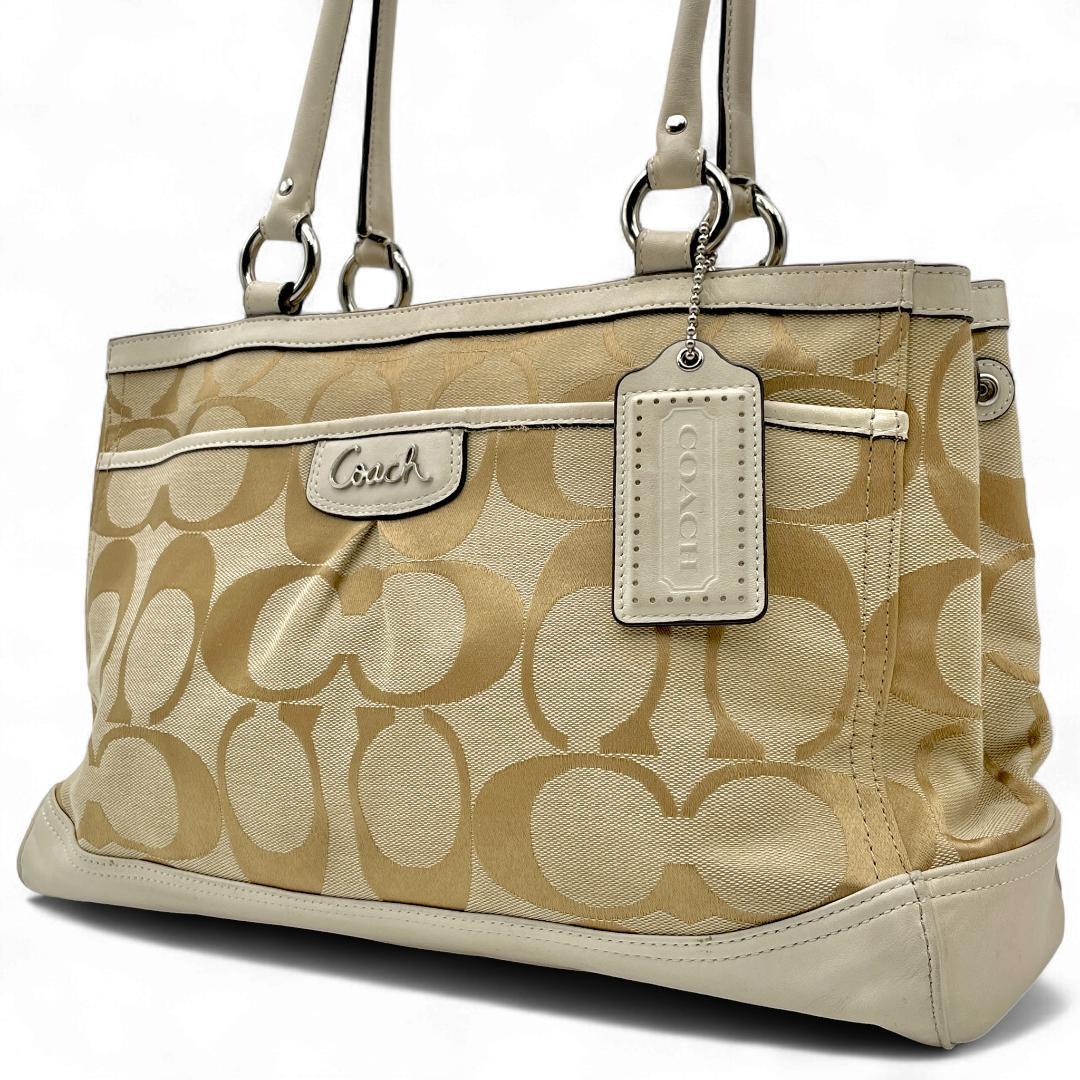 良品 COACH トートバッグ キャンバス ベージュ シグネチャー F19725拍卖