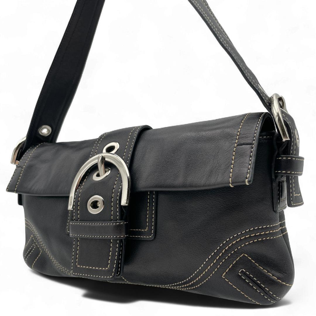 良品 COACH ショルダーバッグ レザー ブラック ソーホー 肩掛け 8A05拍卖