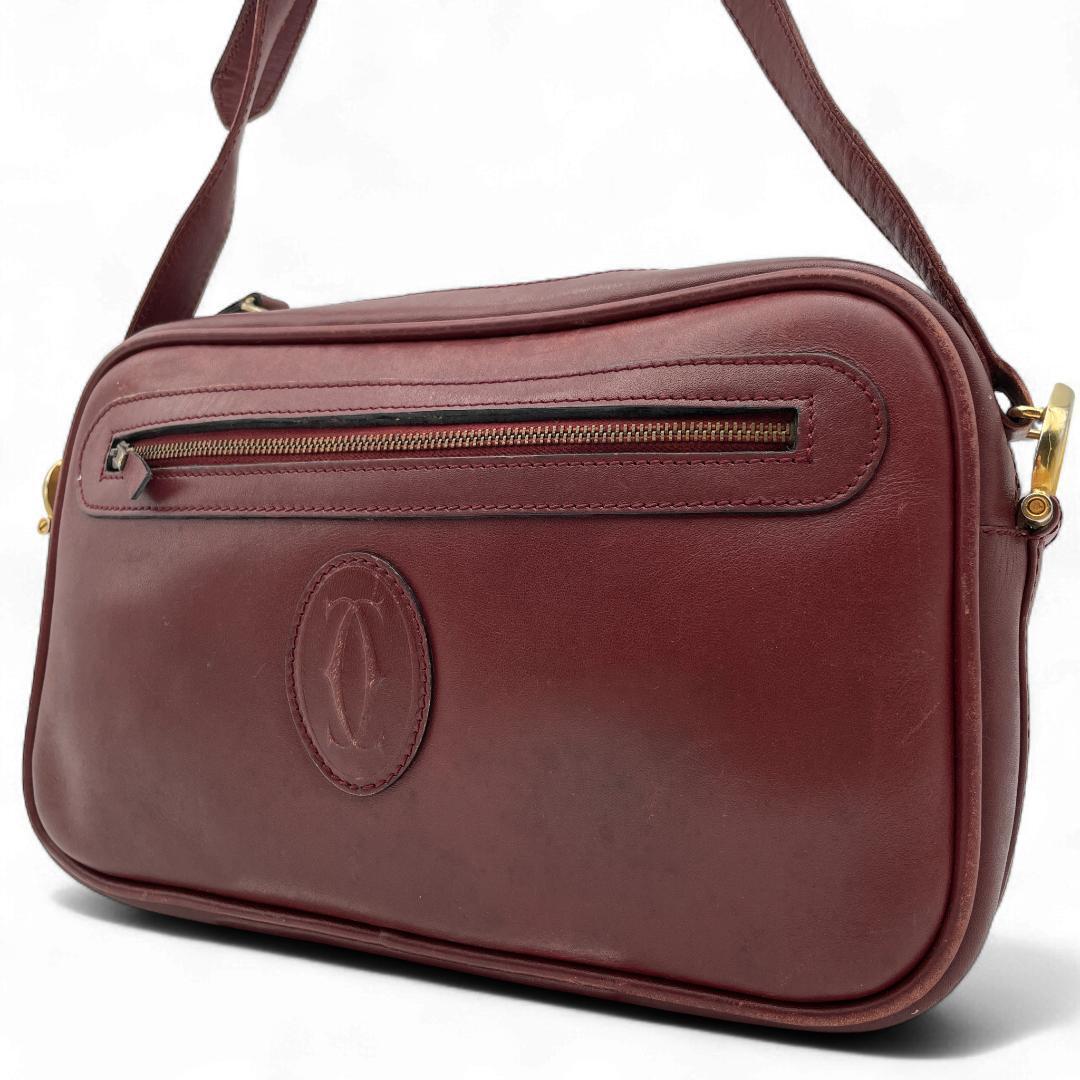 良品 Cartier ショルダーバッグ レザー ボルドー マストライン拍卖