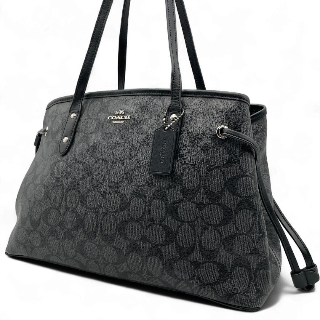 良品 COACH トートバッグ レザー ブラック シグネチャー拍卖