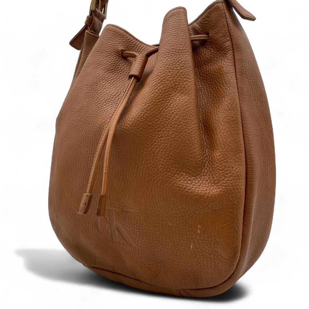 良品 Calvin Klein ショルダーバッグ レザー ブラウン 巾着拍卖