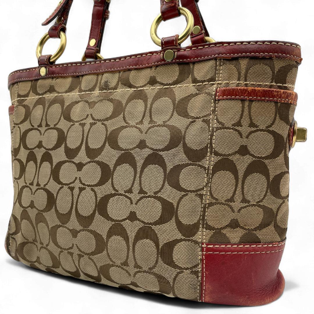 良品 COACH トートバッグ キャンバス ベージュ シグネチャー 肩掛け拍卖