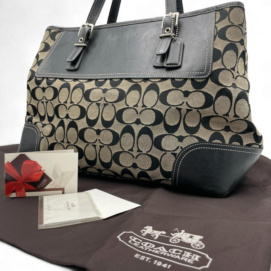 良品 COACH トートバッグ トートバッグ ブラック シグネチャー 肩掛け拍卖