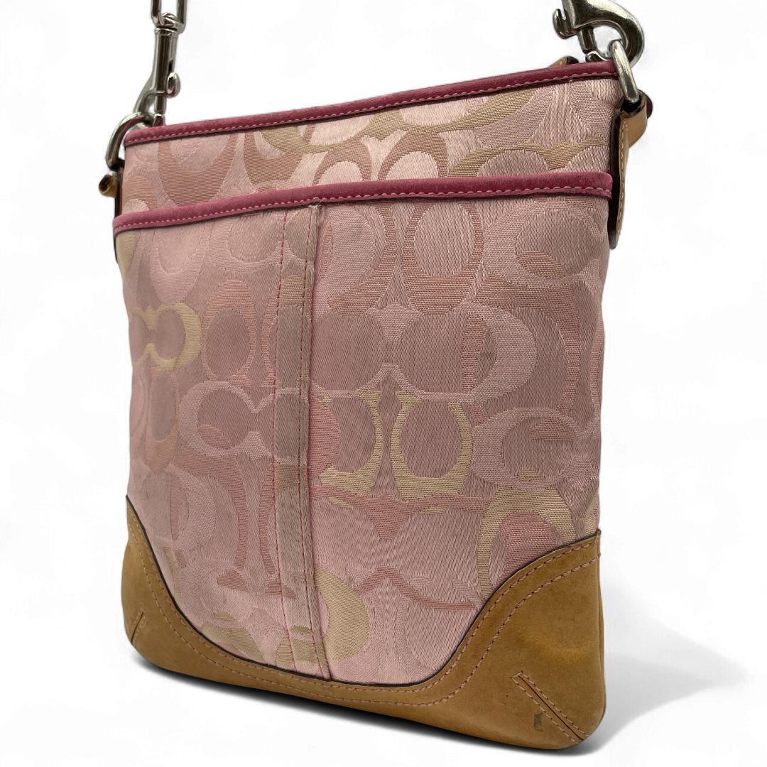 良品 COACH ショルダーバッグ キャンバス レザー ピンク シグネチャー拍卖