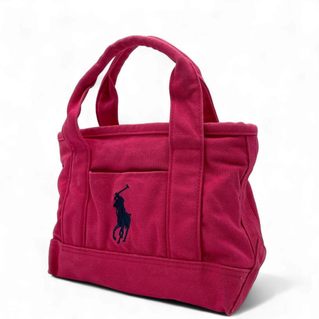 良品 POLO RALPH LAUREN トートバッグ キャンバス ピンク ミニ拍卖