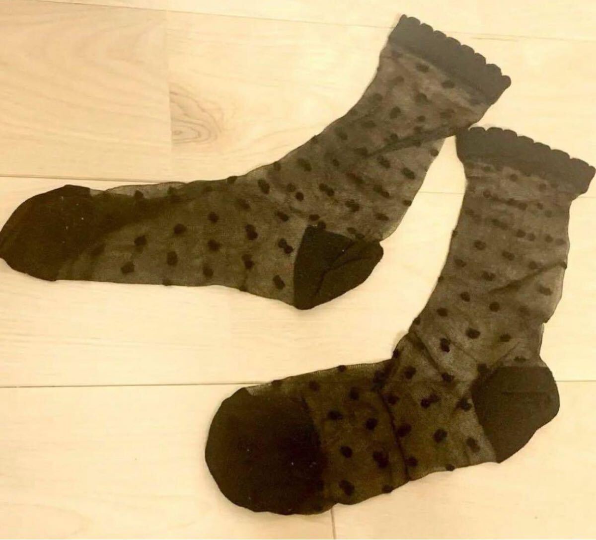 匿名配送 シースルーソックス 透け感靴下 水玉柄 ブラック 黒 シアーソックス コスプレ スカラップ ショートソックス拍卖