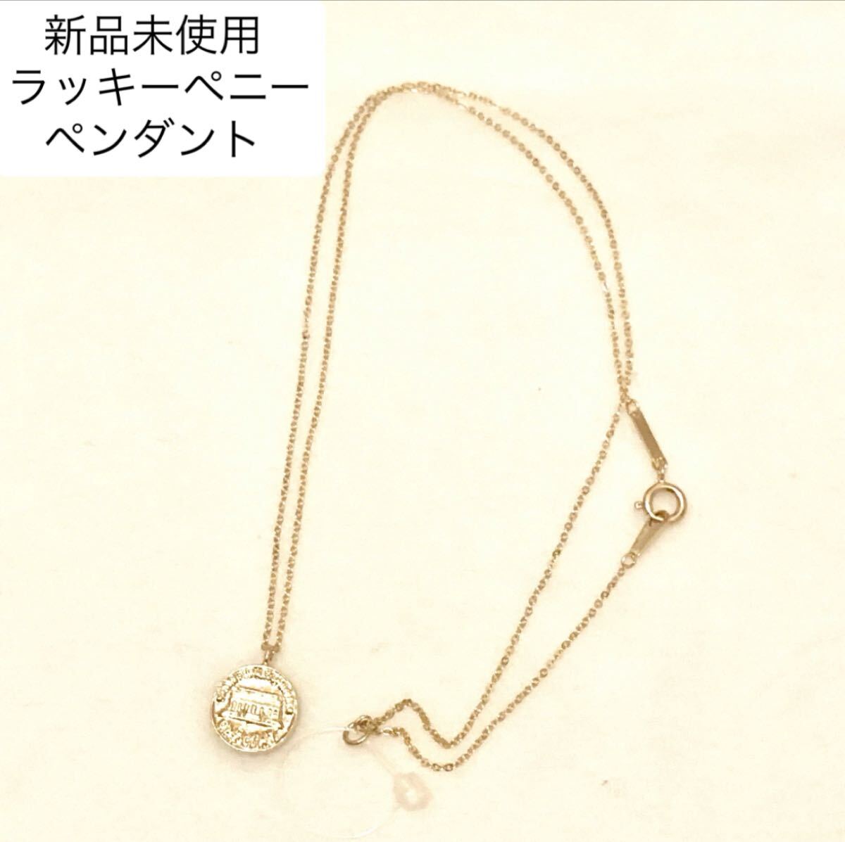新品未使用 ラッキーペニーコインネックレス イニシャル N ゴールド ペンダント リバーシブル 金色 華奢ネックレス アクセサリー拍卖