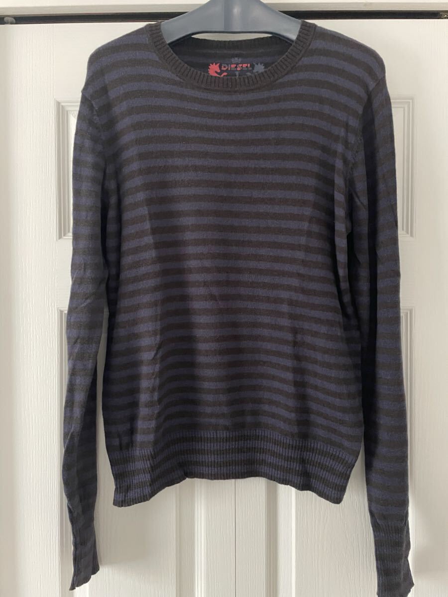 【送料無料】DIESELディーゼル ニット Lサイズ ボーダー ネイビー ブラック拍卖