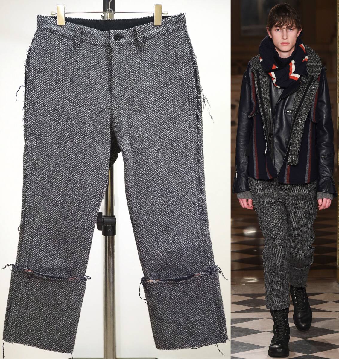 美品 sacai man サカイ 16AWヘリンボーンツイードクロップドパンツ1灰 日本製拍卖