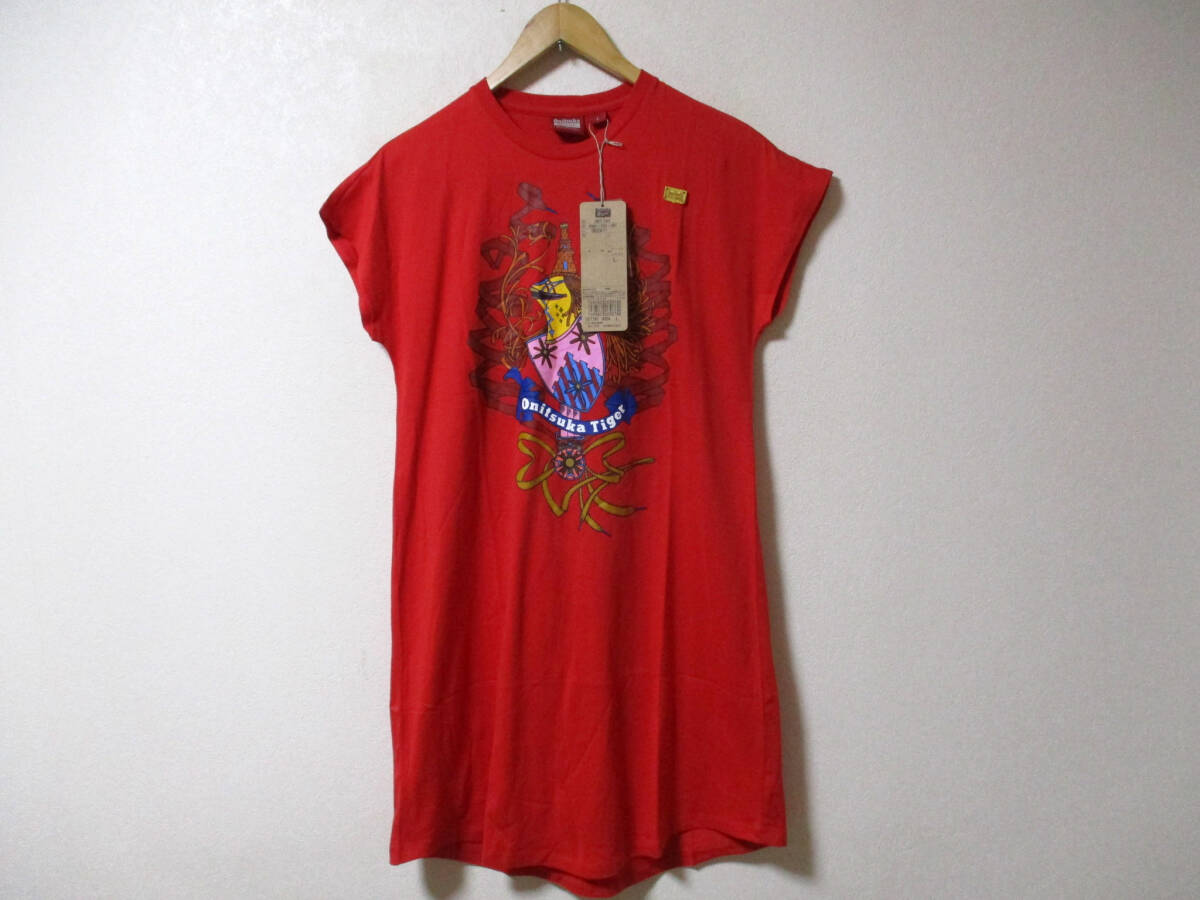 オニツカタイガー  Onitsuka Tiger  ドレスTシャツ ロング丈  赤  サイズ L    (3F オハ中拍卖