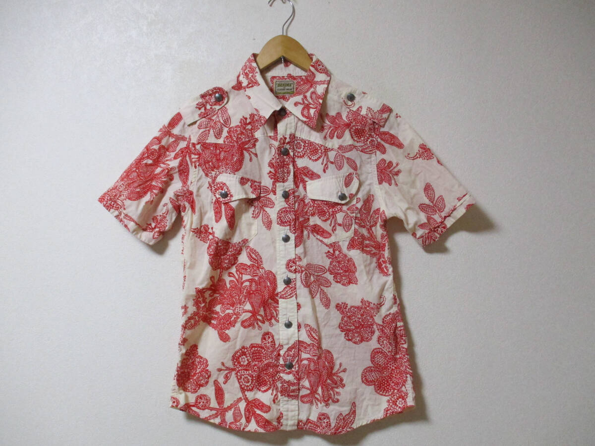 DENIME ドゥニーム 半袖ウエスタンシャツ 白×赤 サイズM (3F オハ大拍卖