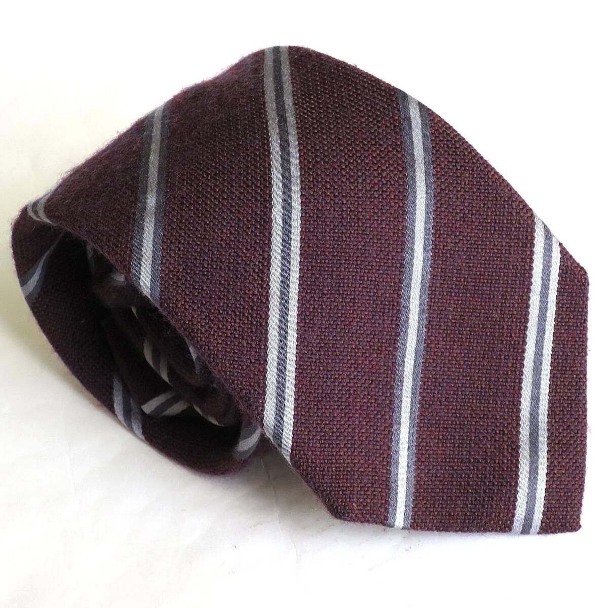 ビームス購入 BEAMS シルク/ウール エンジ系 レジメンタル(ストライプ)柄 ネクタイ イタリア製 ファットーリ Fattori 正規品拍卖