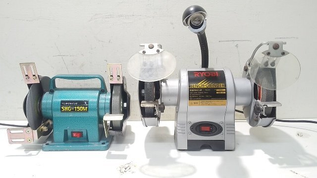 (1円スタート!) ベンチグラインダ 両頭グラインダー【2台セット】新興製作所 SHG-150M & リョービ TG-61 動作良好 B0458拍卖