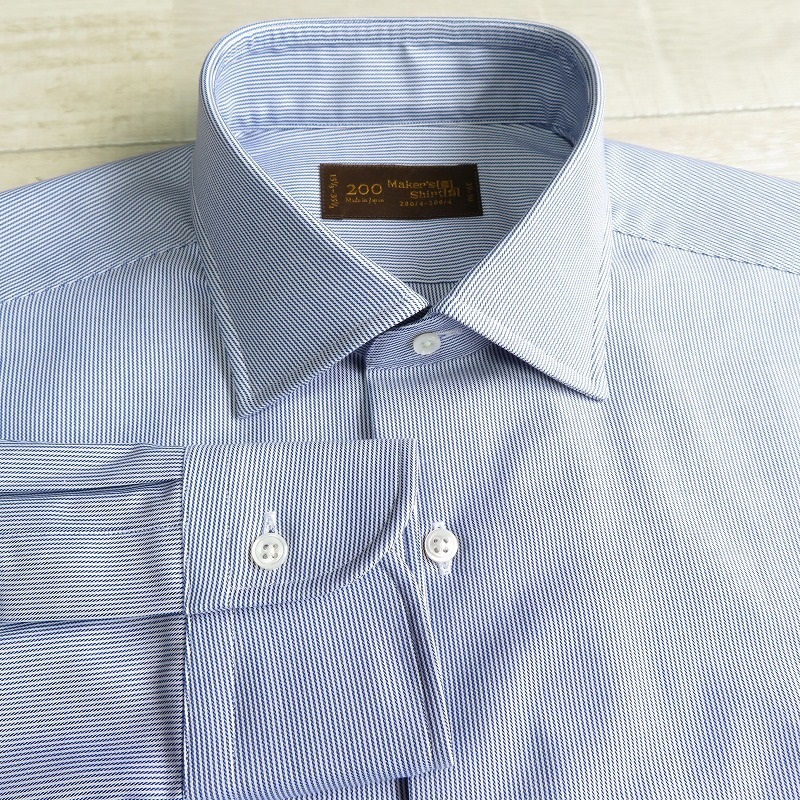 鎌倉シャツ/未使用品*size 42-92◆メンズワイシャツ*スリムフィット*ワイド*高級200番手シャツ生地*ヘアラインストライプ拍卖