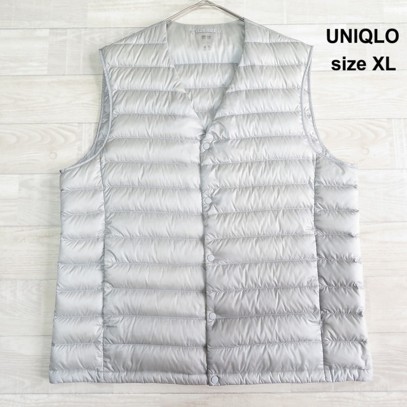 UNIQLO ユニクロ*size XL◆メンズウルトラライトダウンベスト Vネック コンパクト*ライトグレー*uq548 大きいサイズ拍卖