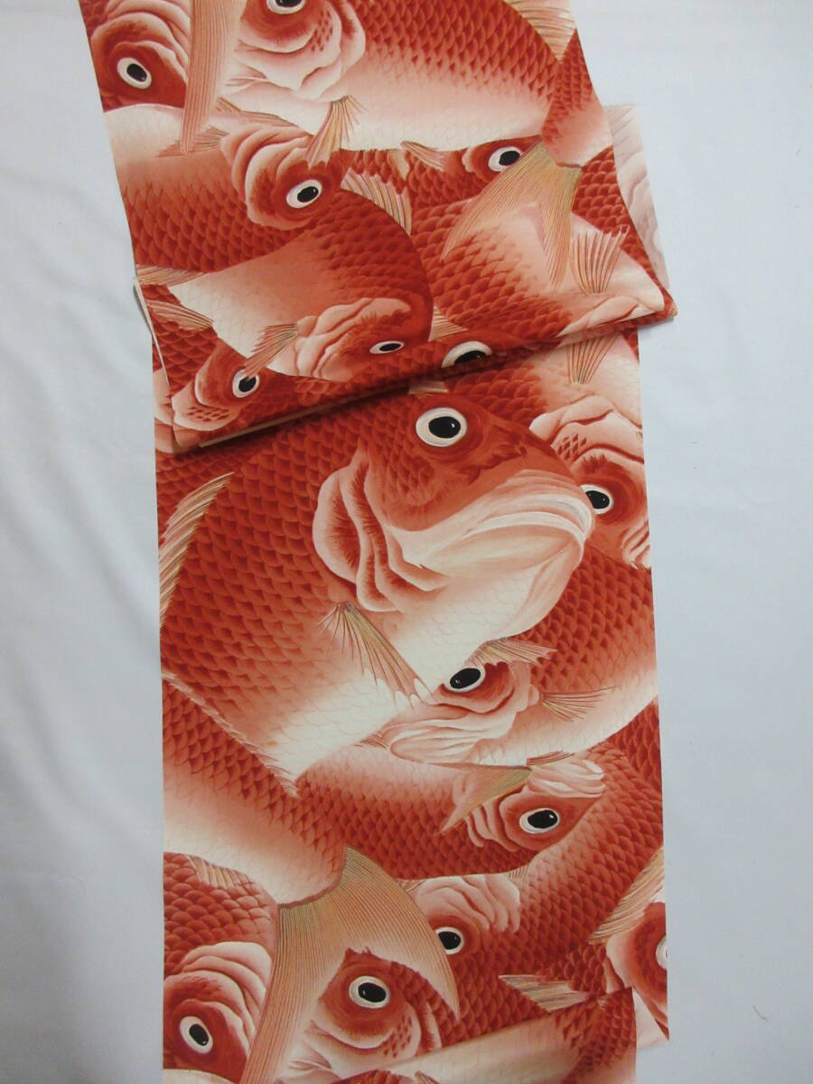 ☆ 正絹 羽裏地 羽織・道中着・長コート用 岡重謹製 鯛ずくし柄 25701拍卖