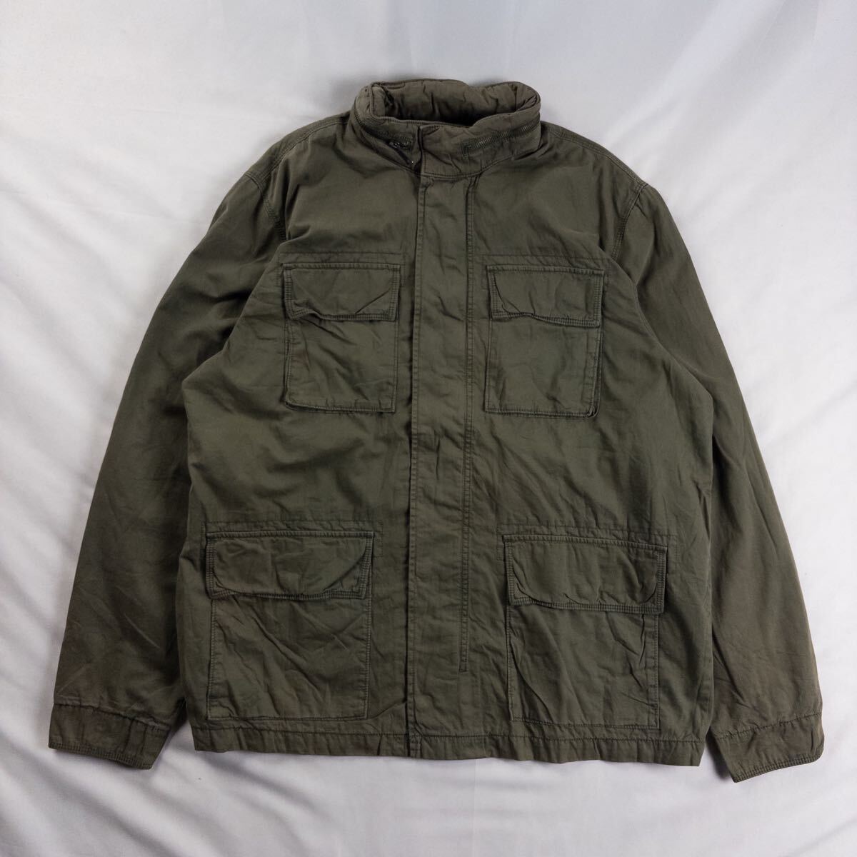 US Vintage OLD NAVY コットン100% M-65 フェード 4ポケット ミリタリー ワーク アウトドア オリーブ フード付き フィールドジャケット拍卖