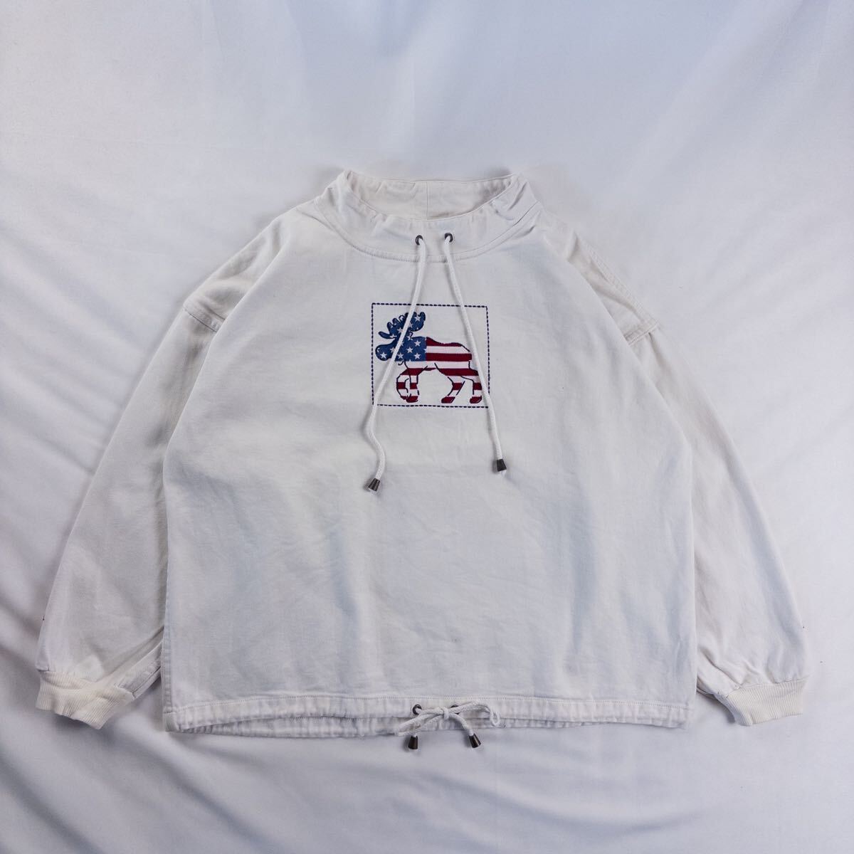 US Vintage 90s Christopher&Banks コットン ボトルネック アメリカ 星条旗 トナカイ アニマル ワーク プルオーバー シャツ スモック拍卖