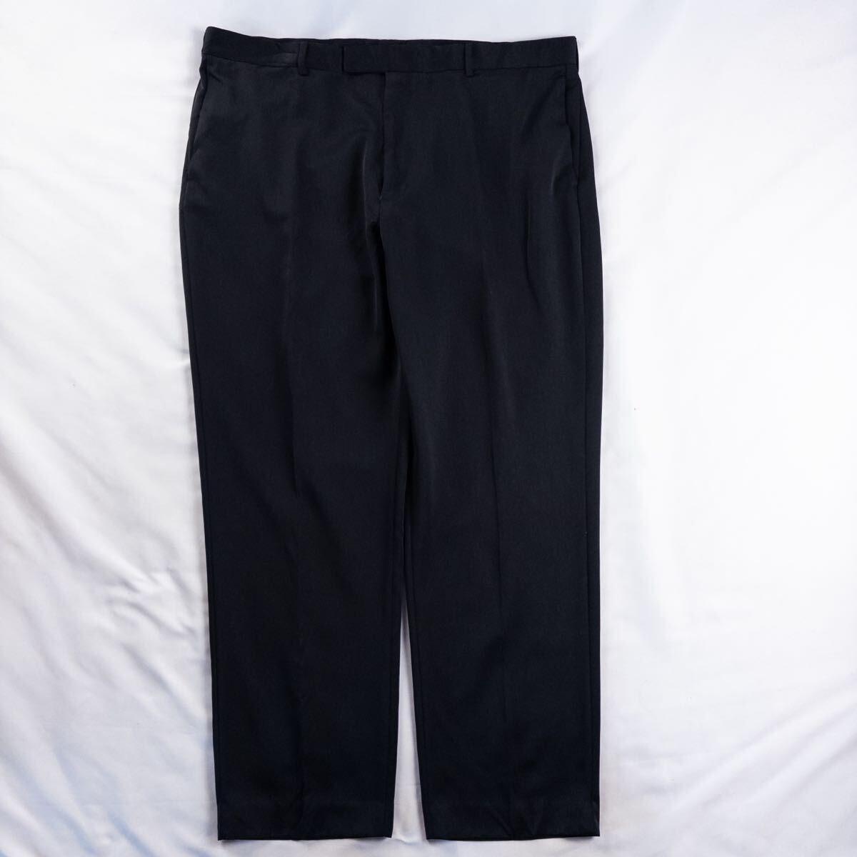 US Vintage 00s PERRY ELLIS ポリエステル ノータック 光沢 とろみ ドレープ ブラック 黒 ワイド ドレス デザインスラックス トラウザーズ拍卖