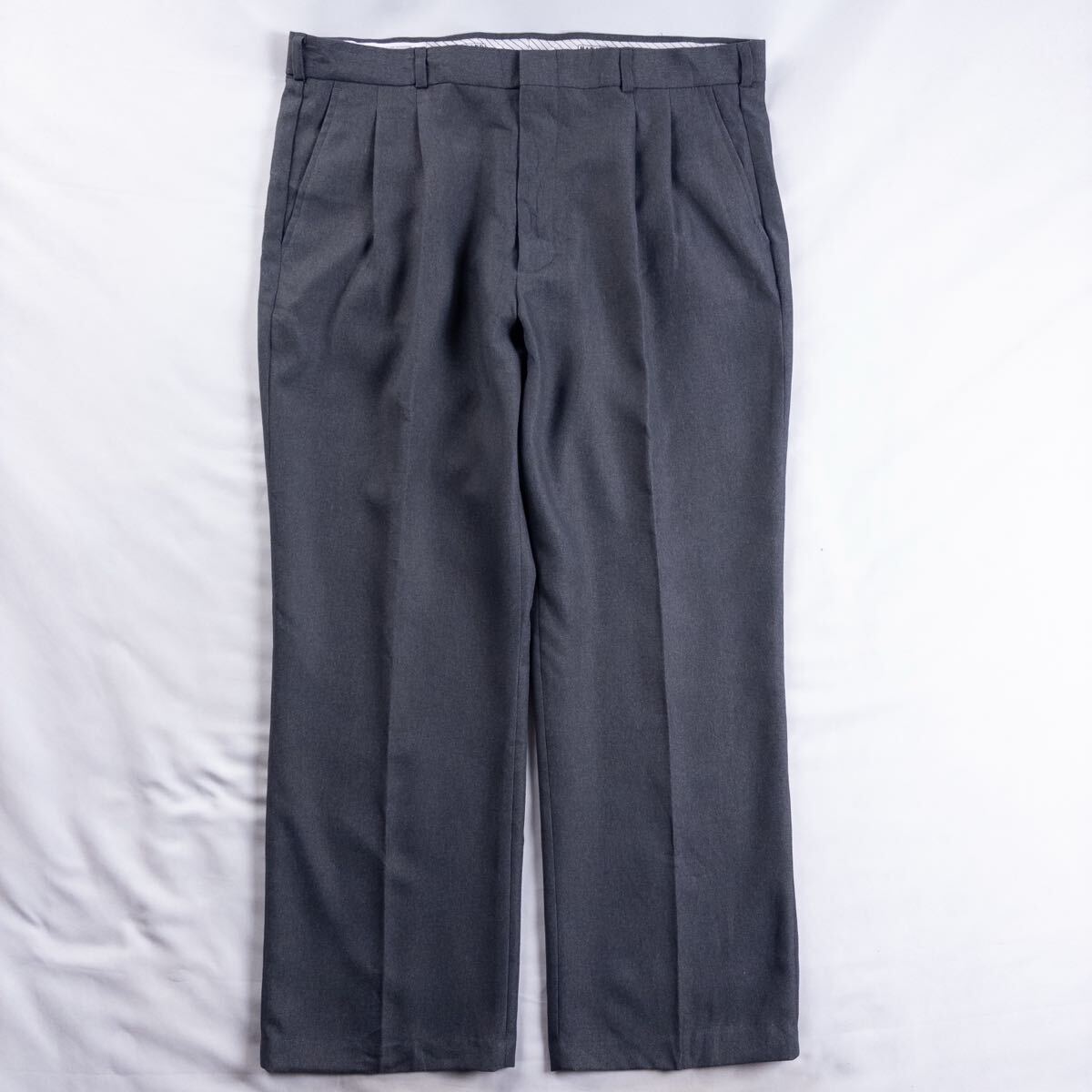 US Vintage 00s HABAND ポリ ツイル ツータック ドレープ カスリ ごま塩 レトロ グレー ワイド ドレス デザインスラックス トラウザーズ拍卖