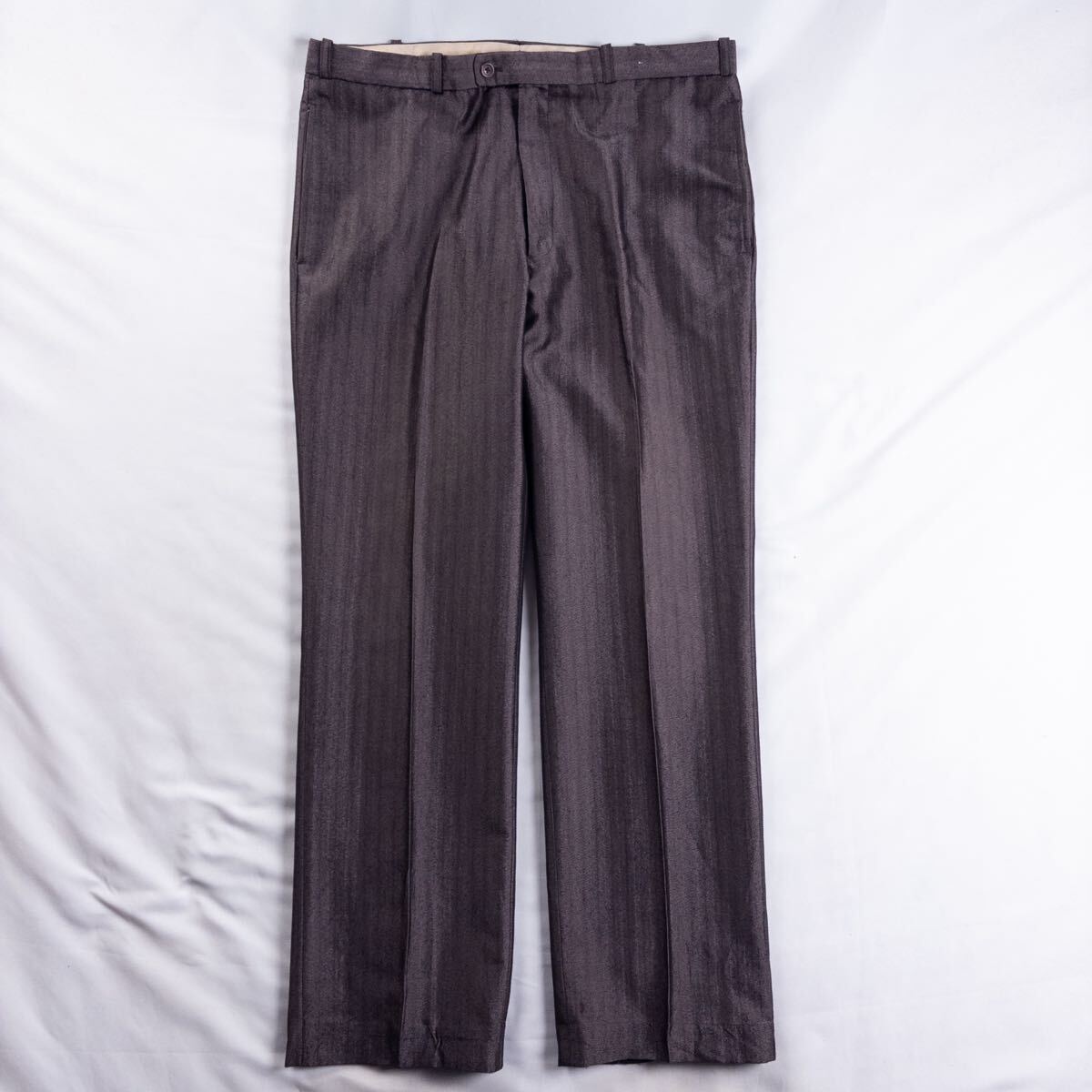 US Vintage 80-90s Jackie vital ポリレーヨン ノータック 光沢 ドレープ シャドーストライプ レトロ ドレス ワイドスラックストラウザーズ拍卖