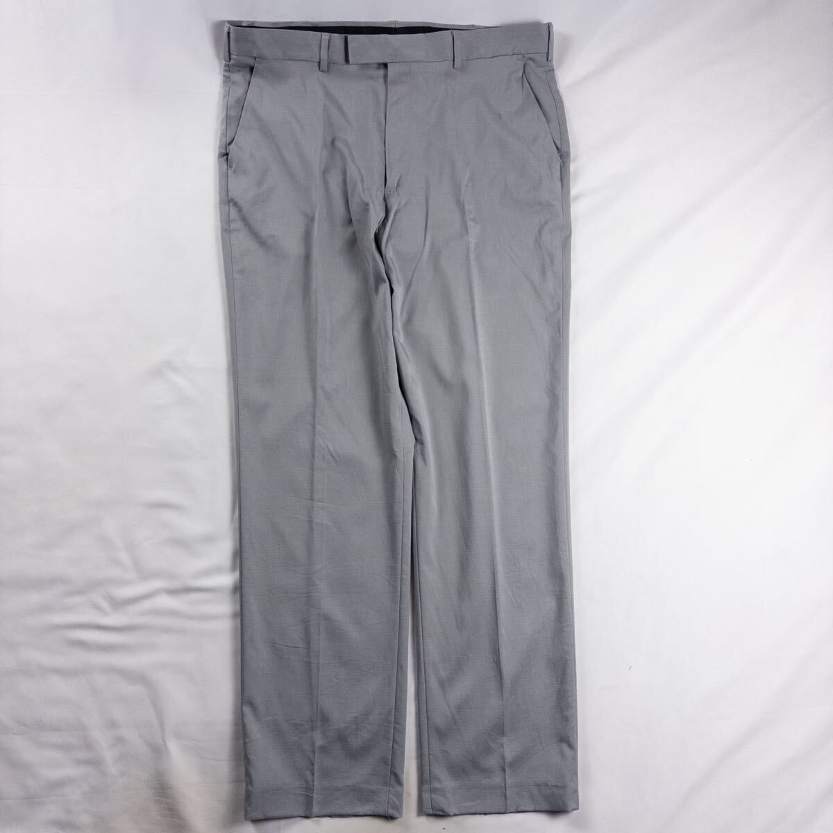 US Vintage ヨルダン製 00s PERRY ELLIS ツイル ノータック ドレープ とろみ グレー ワイド ストレート ドレス スラックス トラウザーズ拍卖