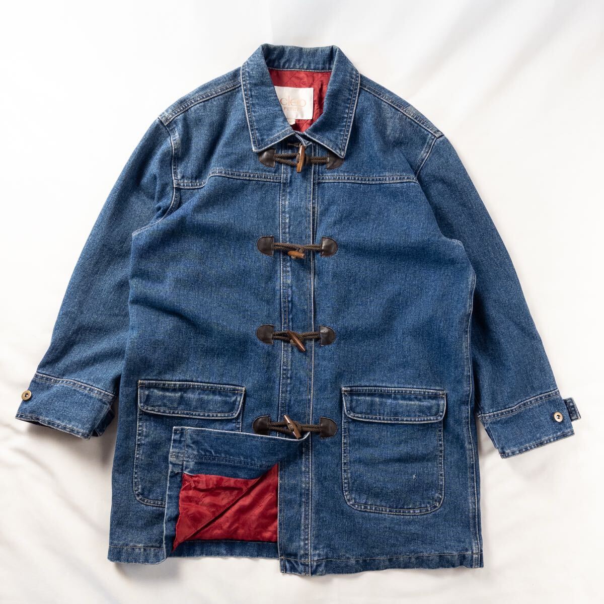 US Vintage 90-00s cleo petites コットン ブルー 裏キルティング ハンティング カントリー ミドル丈 デニム ダッフルコート カバーオール拍卖