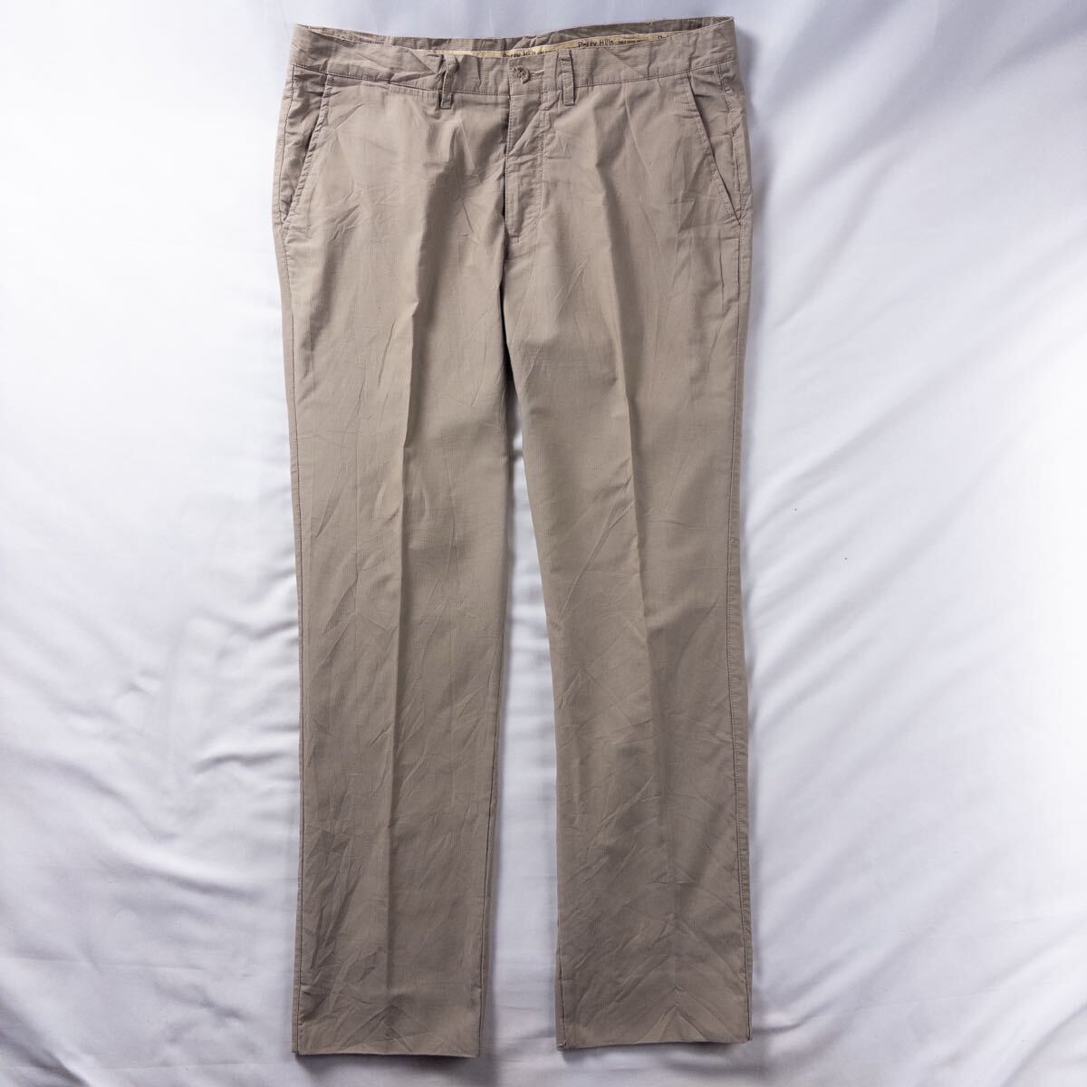Euro Vintage Perry Hills コットン100% 立体 ピケ くすみカラー ベージュ ブラウン ストレート チノ デザインスラックス トラウザーズ拍卖