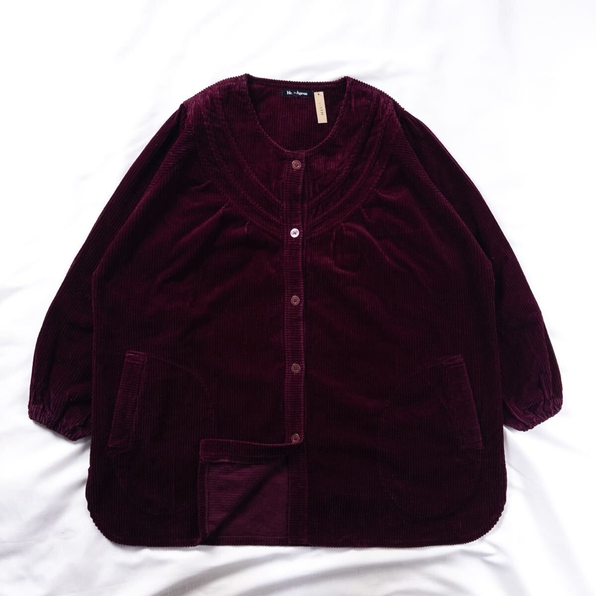 Vintage 90s New Apron コットン ノーカラー ラグラン 起毛 立体 太畝 プリーツ レトロ プレーン 臙脂 ボルドー コーデュロイジャケット拍卖