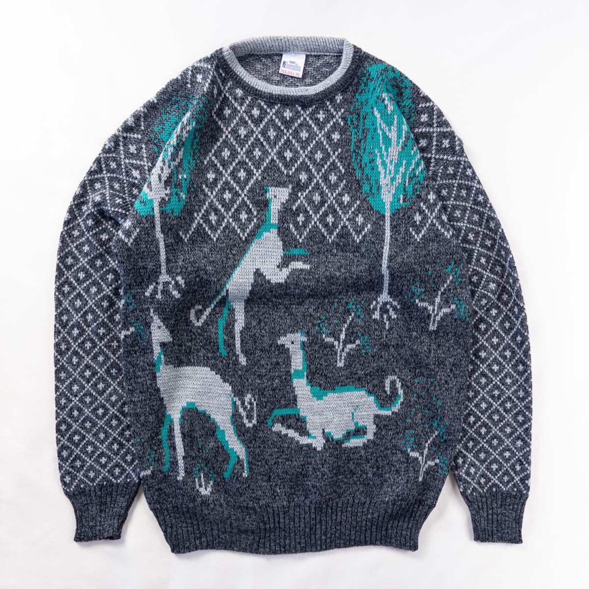 Euro Vintage イングランド製 Unknown アクリル アニマル ノルディック アート 風景 スノーフレーク 幾何学 アーガイル ダイヤ 総柄ニット拍卖